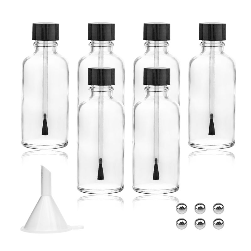Agidea 6PCS Large Empty Nail Polish Bottles with Brush,Refillable Glass Cuticle Oil Bottles Travel Containers with Funnel & Mixing Balls for DIY Nail Art Cuticle Oils (30ML) - Image 1